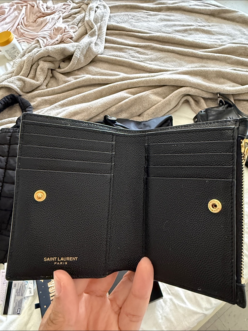 Saint Laurent Black Quilted Leather Compact Wallet with Gold YSL Emblem - Picture 5 of 5